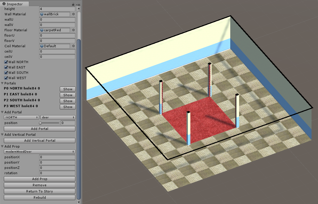 Adding holes in a grid of rooms